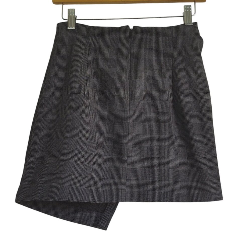 BABATON Jethro Dark Academia Twist Front Plaid Faux Wrap Stretch Mini Skirt 0 XS - Picture 5 of 6